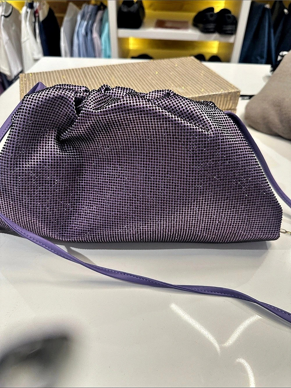 Purple Gathered Mesh Clutch